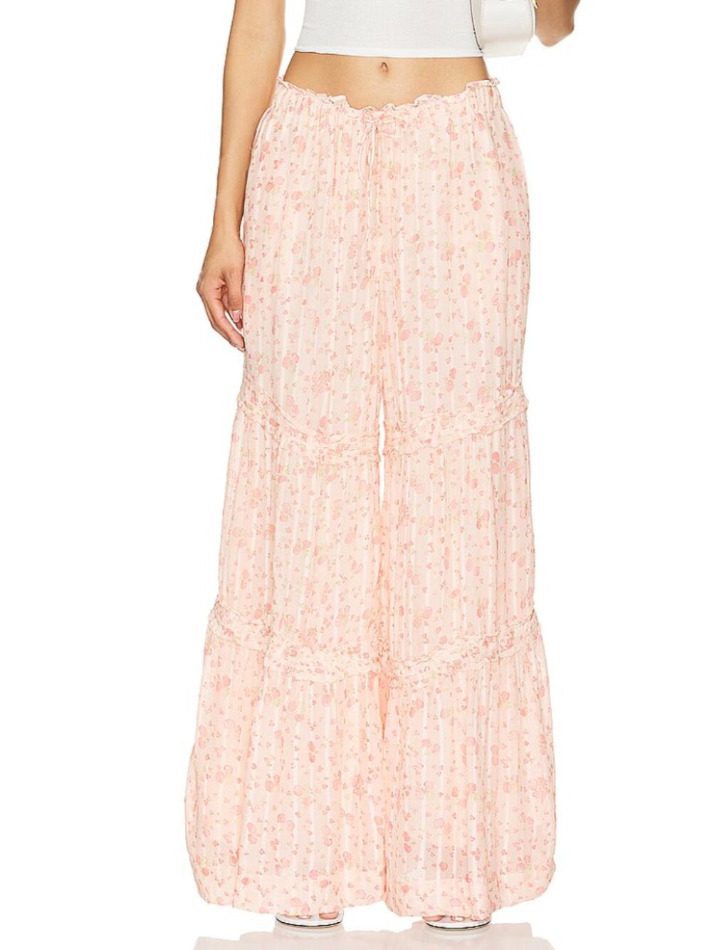 NWT Free People Emmaline Tiered Pull On Pant In Peach Combo, Size XS, $148Retail